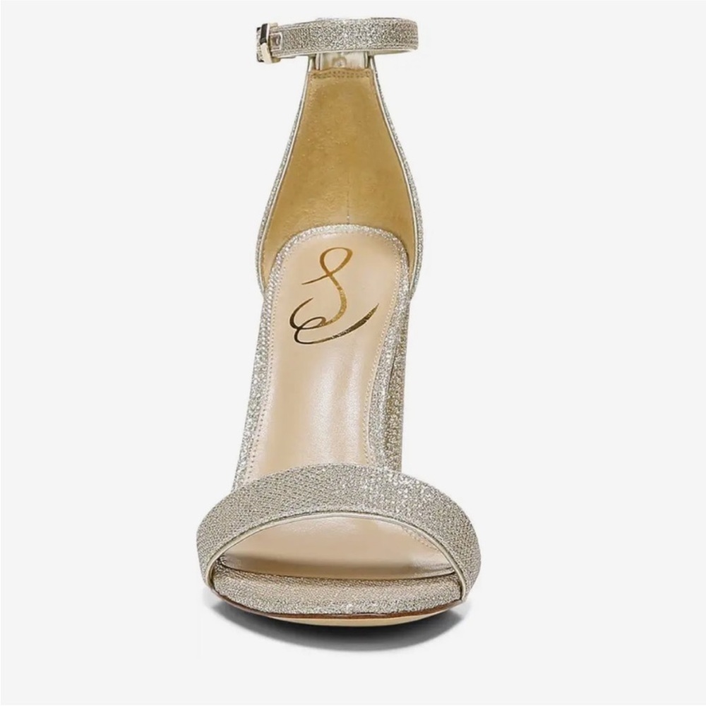 Sam Edelman Yaro Ankle Strap Sandal Heel in Sparkle Light Gold Mesh NEW WIDE - Picture 8 of 11